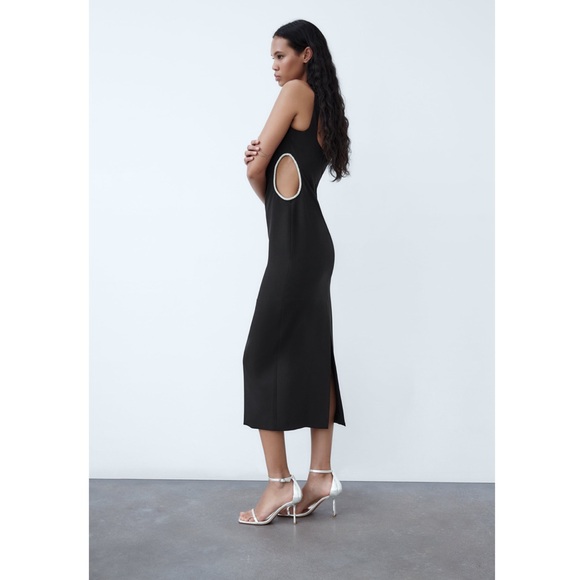 Size M or XXL | Zara | Asymmetrical Rhinestone Cut-Out Midi Dress One-Shoulder - Picture 9 of 12